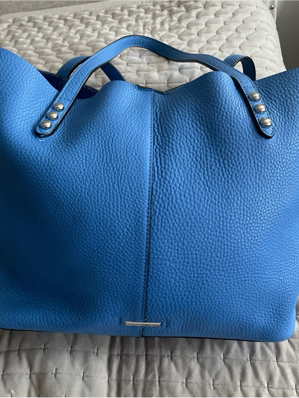 Rebecca Minkoff Blue Pebbled Leather Tote with Stud Accents